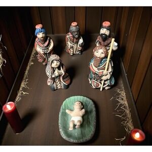 Mata Ortiz Pottery 7 PC Nativity Set Lourdes Villalba Traditional Paquime Mexico